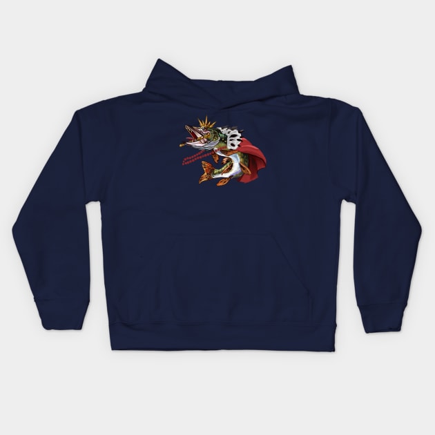 King. Fishing. Pike. Fish Kids Hoodie by ManyaArtShop 